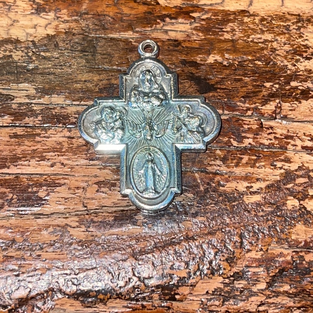 Vintage silver tone medal, I am a catholic please call a priest charm.